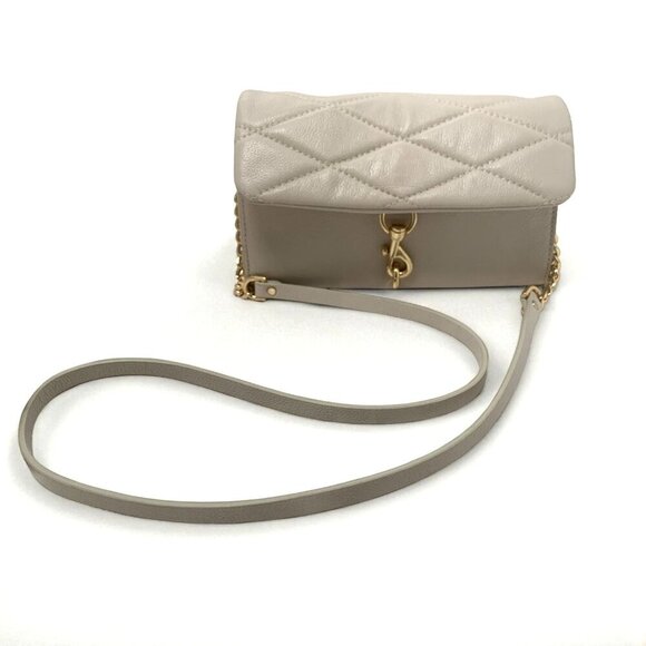 Rebecca Minkoff Quilted Edie Leather Crossbody Bag Convertible Strap Beige/Gold - Picture 5 of 12